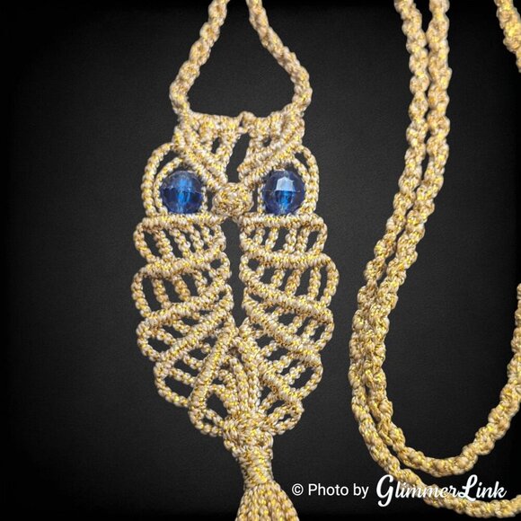 Macrame Crochet Owl Beaded Eyes Tassel Cord Necklace - Picture 6 of 11